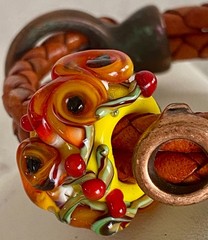 Lampwork Bead Braided Leather Bracelet Infinity Metal Hook Art Glass Bangle