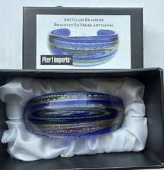 Beautiful Art Glass Bracelet Pier 1 Imports in Shimmering Blue, Green Sz 6.5”