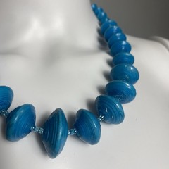 Blue Water Paper Bead Necklace Bead For Life Uganda 20”