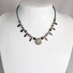 Rustic Czech Glass Picasso Sea Shell Choker with Bronze Daggers