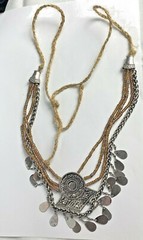 Costume Fashion Jewelry Necklace 18.5 in long twine & silver tone metal western