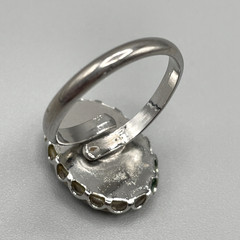 Natural Fossilized Coral Oval Stone Silver Tone Adjustable Handmade Ring