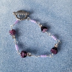 Handmade Purple Heart 6.5 In Bracelet Made With Crystal Beads & Nickel Free Wire
