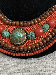 Tibetan beaded bib necklace w/faux turquoise, coral/amber, ethnic jewelry W/Box