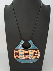 Vtg Southwestern Design Enameled Metalwork Choker Pendant Boho Large Statement