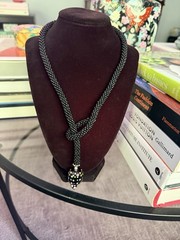 handmade beaded lariat Necklace with a knotted design