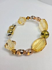Necklace handmade, beaded jewelry set & bracelet, brown/gold, different material