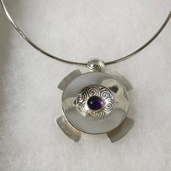 Pendant Amethyst Cab in Dimensional Setting Four Radiating Blades 16” Neck Ring