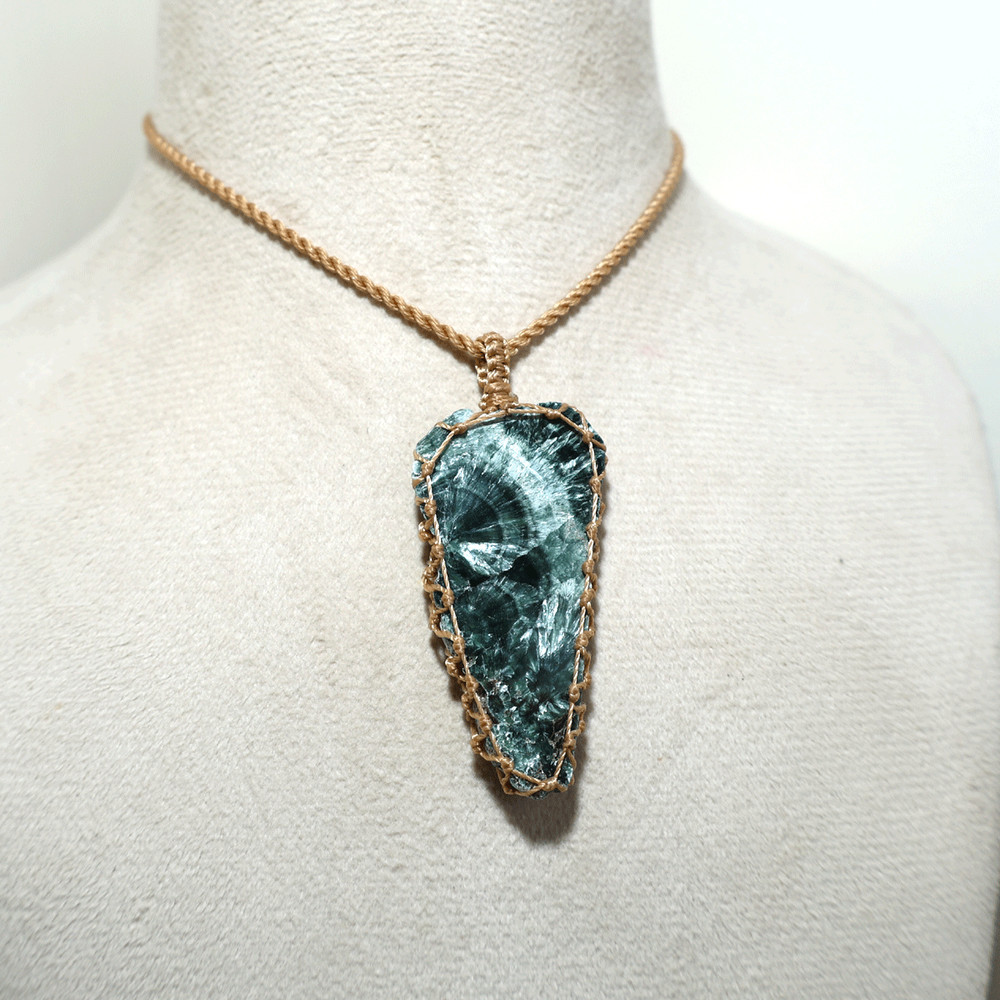Trapped Angel Wings ~ Natural Seraphinite Crystal Boho Spirit Macrame Necklace