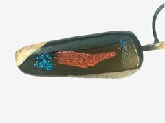 Handmade Dichroic Glass Pendant Oblong Shape Multi-Color Design Black Cord Chain
