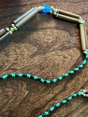 Vintage Wood Glass Metal Beaded Long Necklace Artisan Boho 30” With 2” Drop